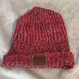 Love Your Melon Red, Black & White Marled Knit Beanie